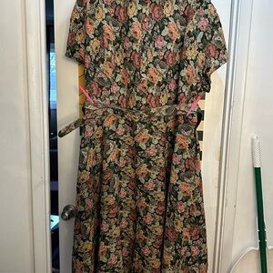 Plus Size Ivy City Co Floral Midi Dress - Multicolor with Belt, Pockets